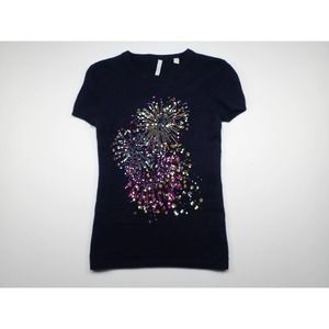 Cashmere Small S Petite Tall SP TP Short Sleeve Fireworks Sequins Sweater IISLI